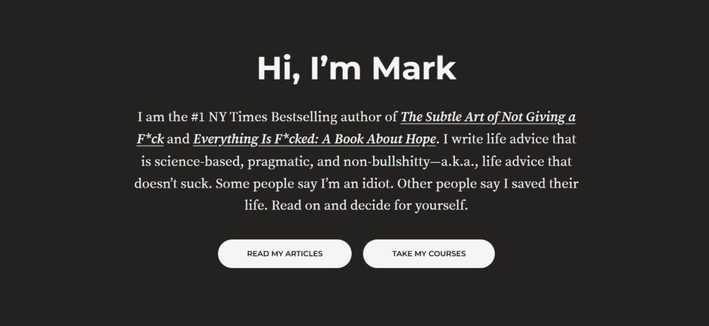 Eine Landingpage mit den Worten „Hallo, ich bin Mark.