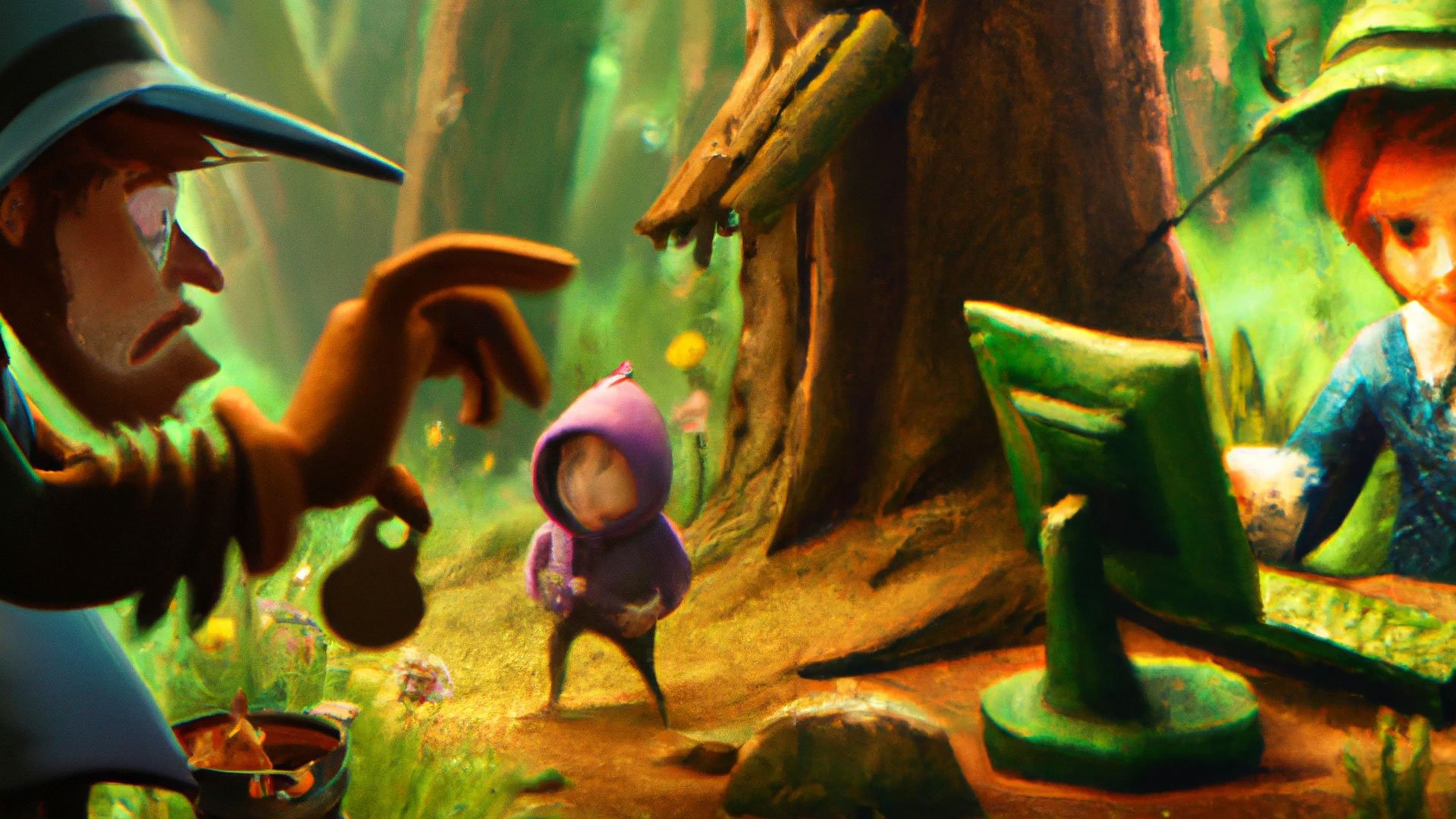ein Bild von zwei Zeichentrickfiguren in einem Wald als Customer-Engagement