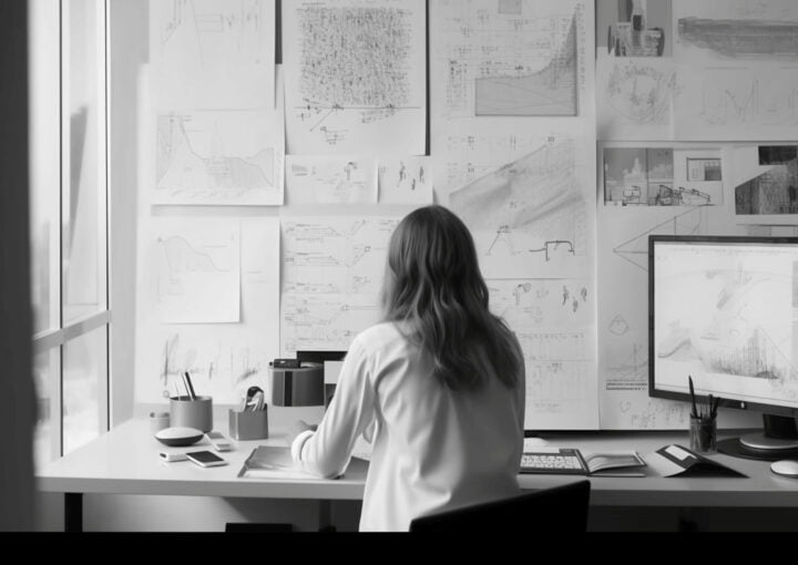 Ein Markenstratege analysiert das Wachstumsdiagramm einer erfolgreichen Marke